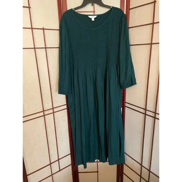 Croft & Barrow 2X Plus Green Long Sleeve Midi Dress NWT Modest Casual - Picture 8 of 8